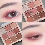 Cherry Blossom Eyeshadow Palette showing 9 shades of glitter and matte colors for versatile makeup looks.