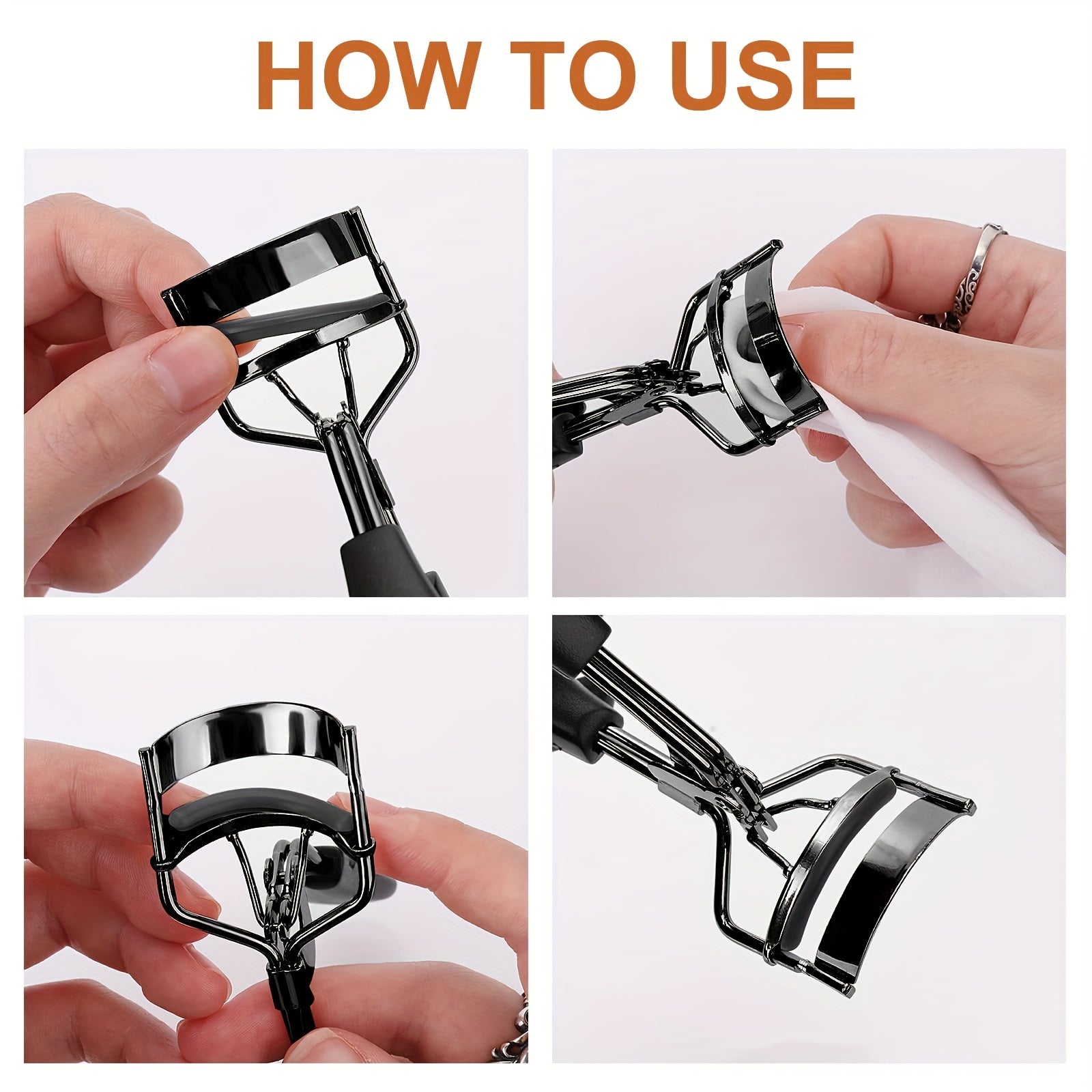 Step-by-step guide showing how to use the Pro Lash Curler with detailed images.