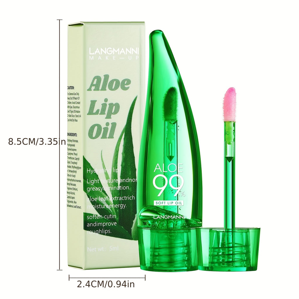 Aloe Vera Color Changing Lipstick in a green tube, showing lip color transformation over time with aloe vera leaves.