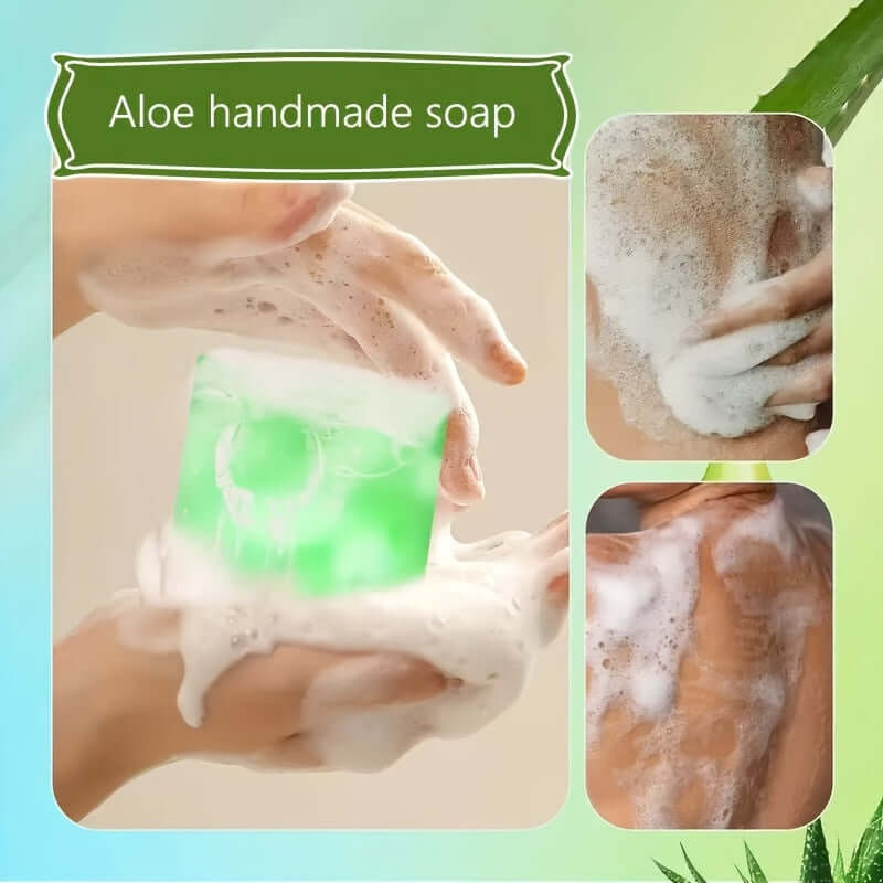 Aloe Vera Soap – Natural Cleansing & Skin Care, handmade plant soap in green packaging, 100g.
