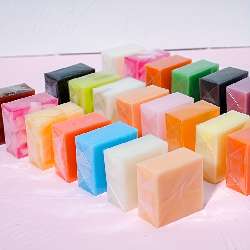 Colorful assortment of Handmade Essential Oil Soap Set bars elegantly arranged on a pink background.
