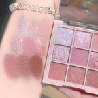 Cherry Blossom Eyeshadow Palette showing 9 shades of glitter and matte colors for versatile makeup looks.