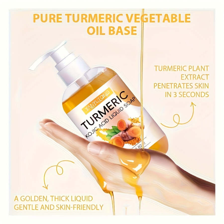  Turmeric Soap - Kojic Acid Liquid Soap with fresh fragrance, moisturizing, gentle cleaning, and rich foam for daily use.
