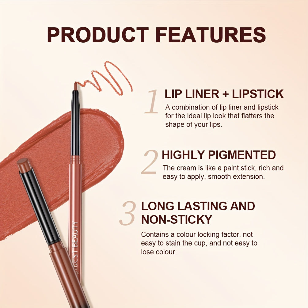 Matte Lip Liner & Lipstick Set with swatches showcasing various lip colors and finishes, smudge proof and waterproof.