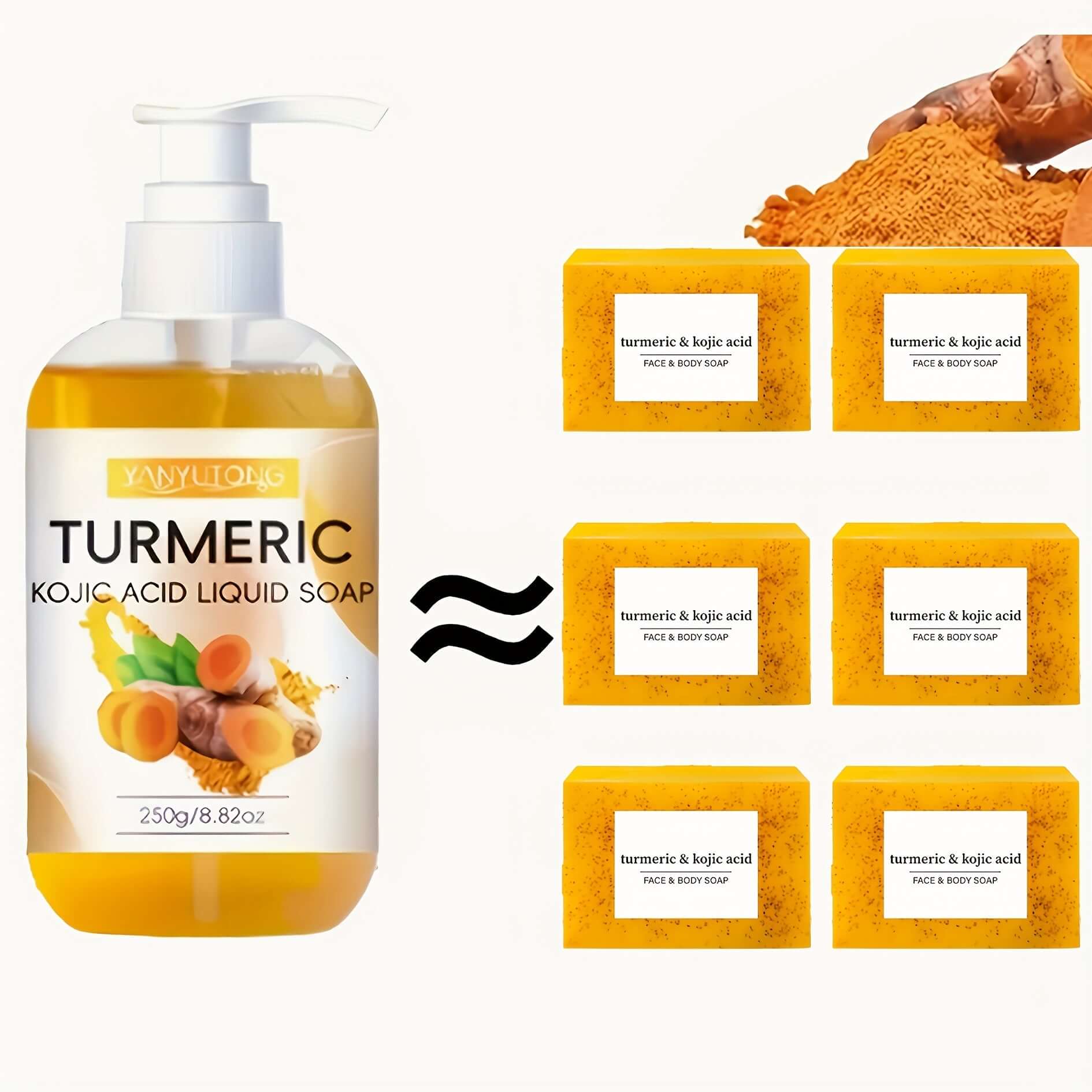  Turmeric Soap - Kojic Acid Liquid Soap with fresh fragrance, moisturizing, gentle cleaning, and rich foam for daily use.