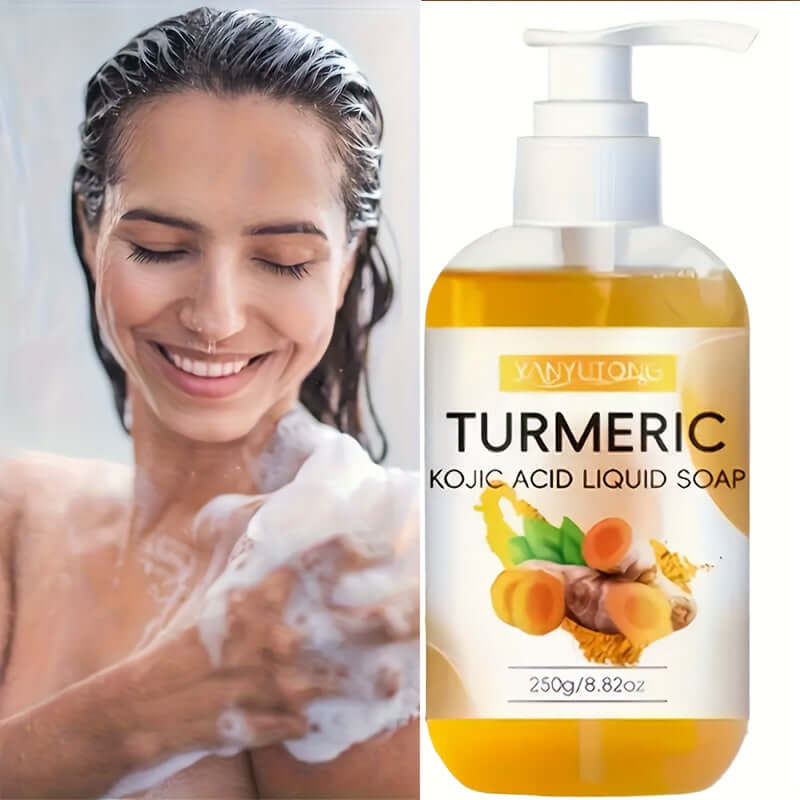  Turmeric Soap - Kojic Acid Liquid Soap with fresh fragrance, moisturizing, gentle cleaning, and rich foam for daily use.