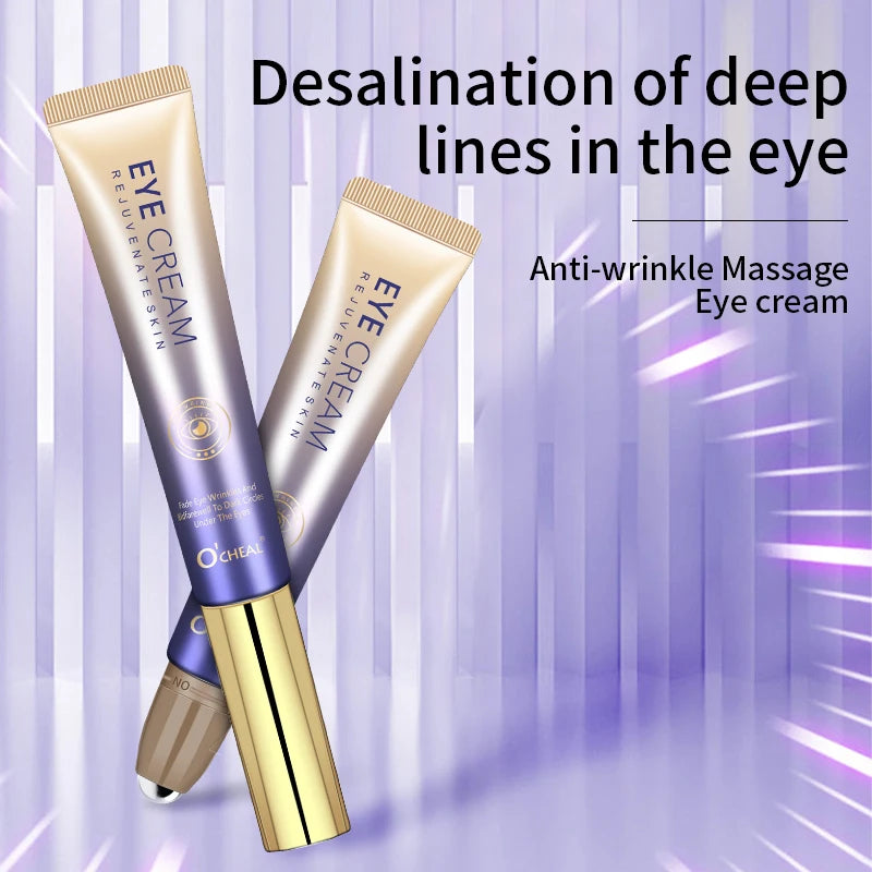 O’CHEAL Anti Wrinkle Eye Cream with roller massage head design for reducing fine lines around the eyes.