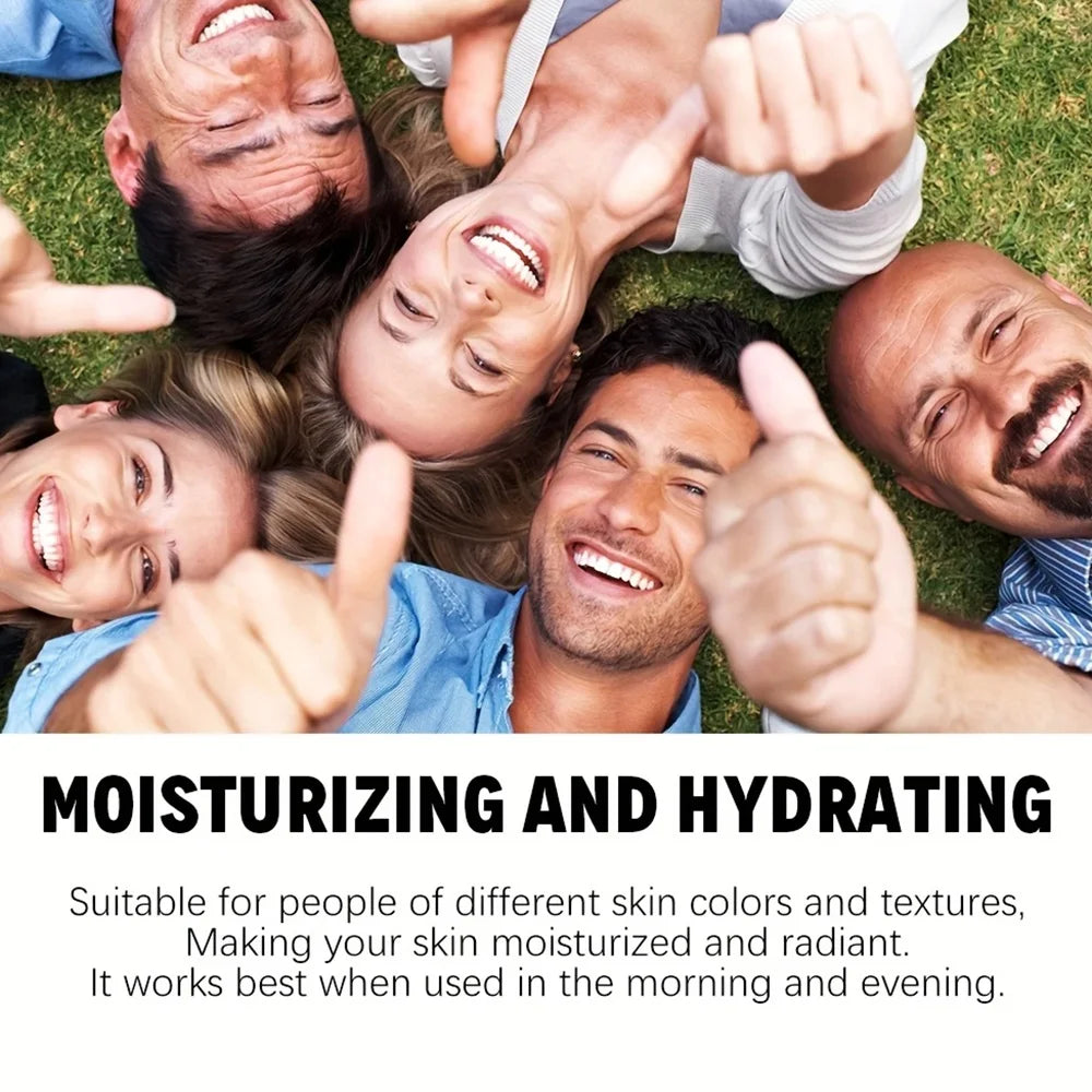 Group of happy people enjoying outdoor time, highlighting benefits of moisturizing and hydrating skin care.