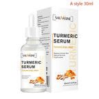 Turmeric Essential Oil in a dropper bottle promoting hydration and skin health, with turmeric root decor.