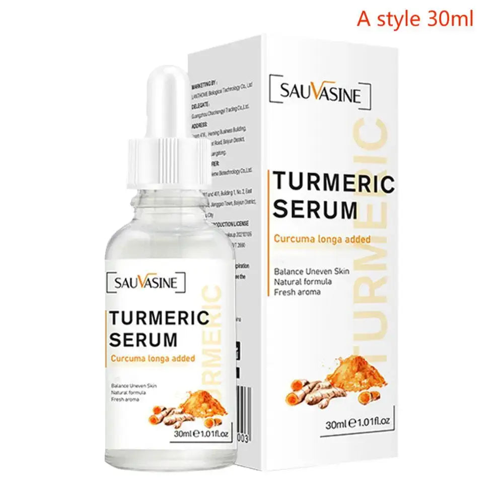 Turmeric Essential Oil in a dropper bottle promoting hydration and skin health, with turmeric root decor.