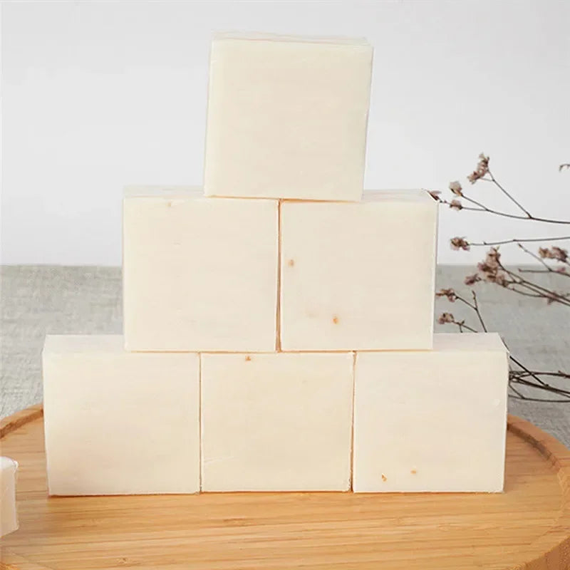 Visual of Rice Milk Soap, showcasing  bars in arranged order