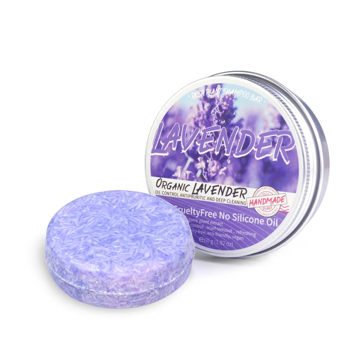 Lavender Shampoo – Oil Control & Refreshing Hair Care product in a tin with purple contents  