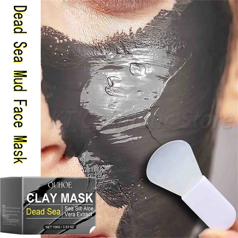  applying of Dead Sea Mud Face Mask Deep Cleaning Pores Remove Blackheads Oil Control Moisturizing Brighten Smooth Skin Care Beauty Products.