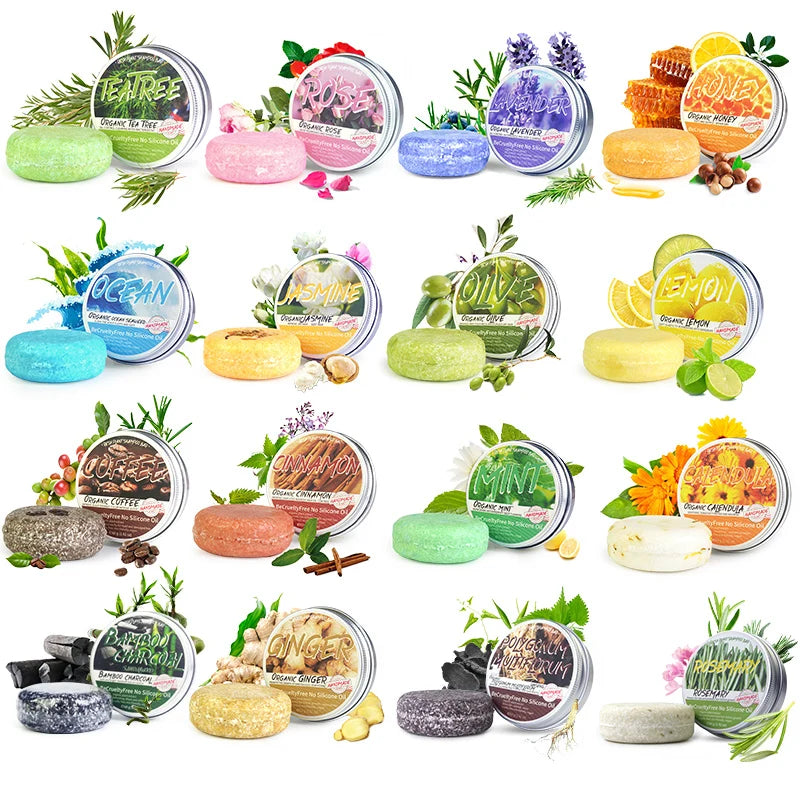 Variety of natural shampoo bars including Lavender Shampoo for oil control and refreshing hair care