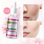 visuals showcasing before and after effect of Garnier Pink Serum