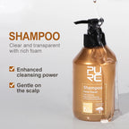 PURC Hair Repair Set – Argan Oil Keratin Shampoo & Conditioner with benefits displayed.