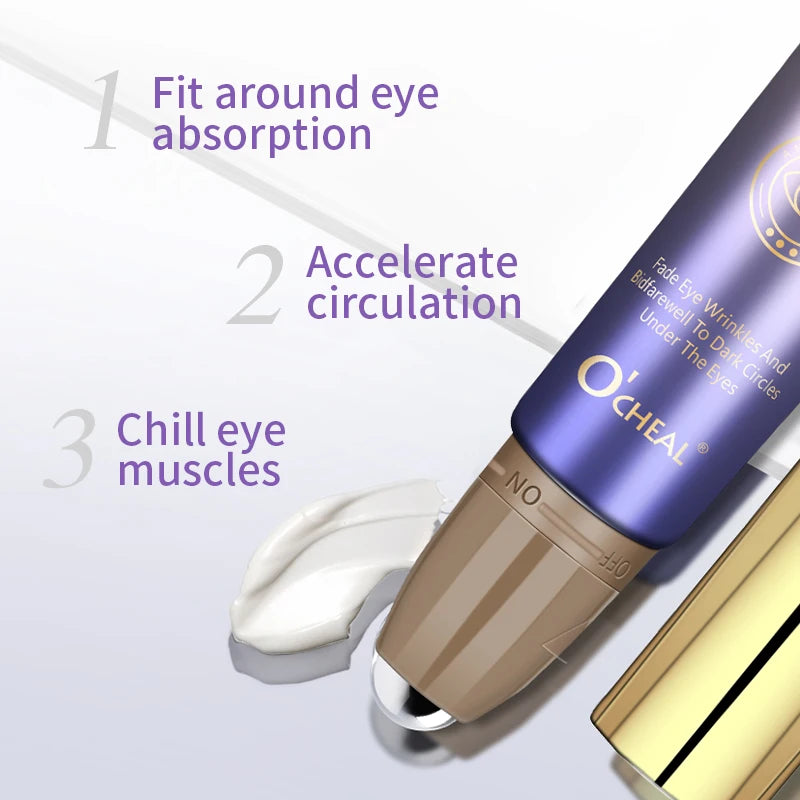 O’CHEAL Anti Wrinkle Eye Cream with roller massage head design for reducing fine lines around the eyes.