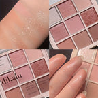 Cherry Blossom Eyeshadow Palette showing 9 shades of glitter and matte colors for versatile makeup looks.